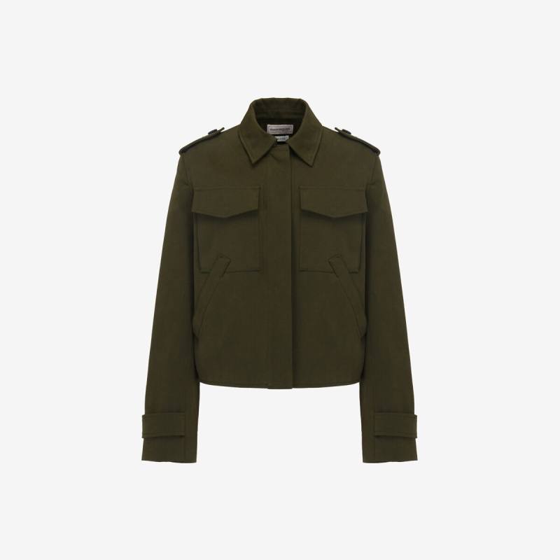 Alexander McQueen Women's Green Cropped Cocoon Boxy Jacket - 2 (Cotton)